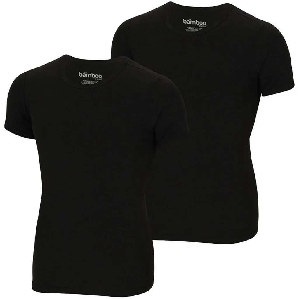 Bamboo O-hals shirt heren black 2-pack*Apollo Best