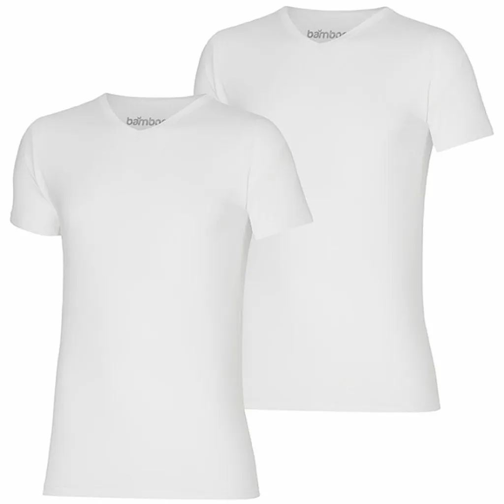 Bamboo V-hals shirt heren white 2-pack*Apollo Sale