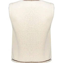 Teddy Embroidery vest dames off white tape dark brown zigzag*Geisha Outlet