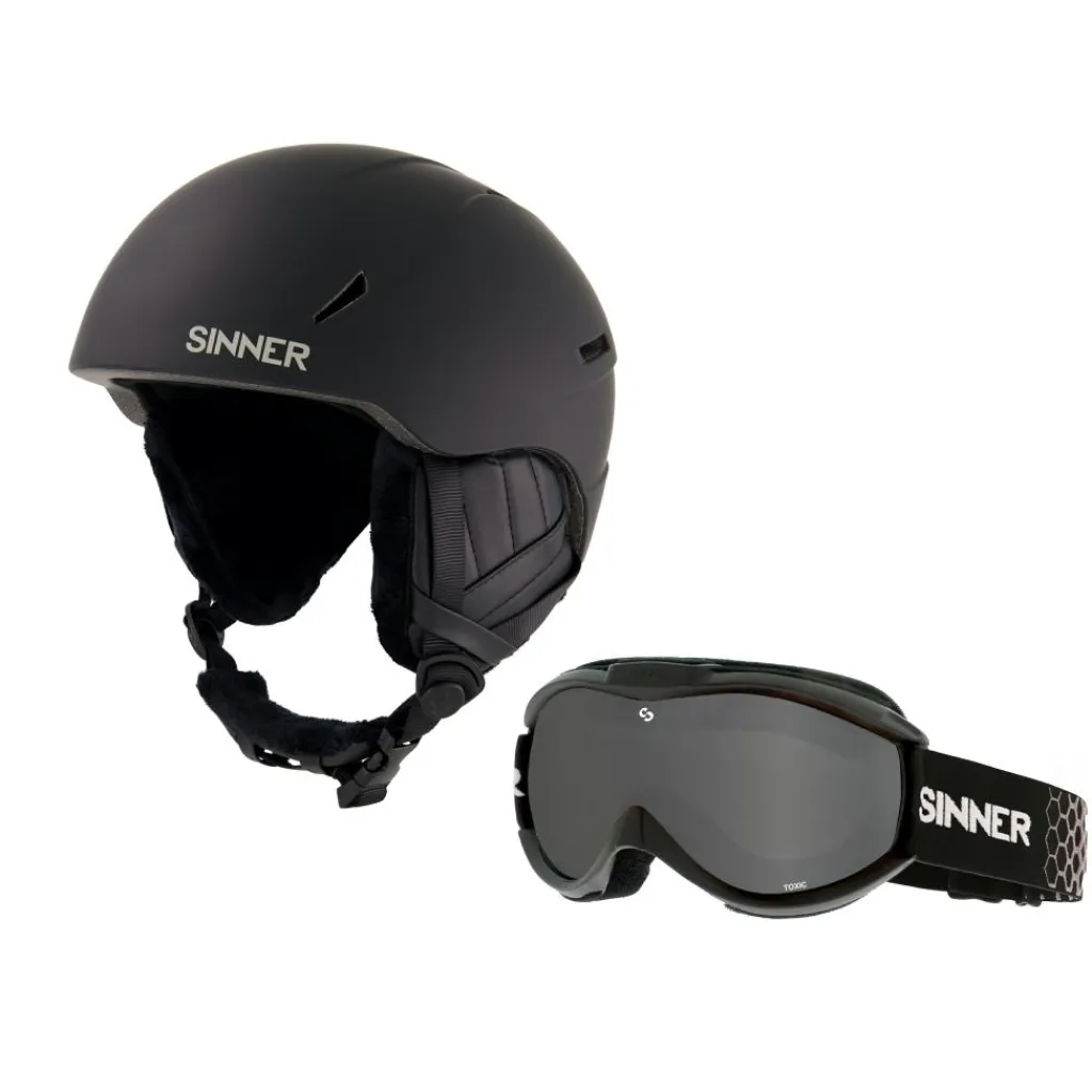Combi-pack CREST skihelm met Toxic skibril black*Sinner Hot