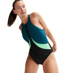 Colourblock Highneck badpak dames black teal*Speedo