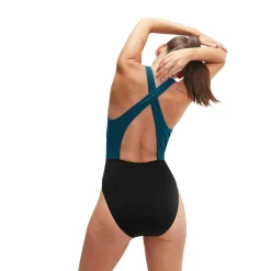 Colourblock Highneck badpak dames black teal*Speedo
